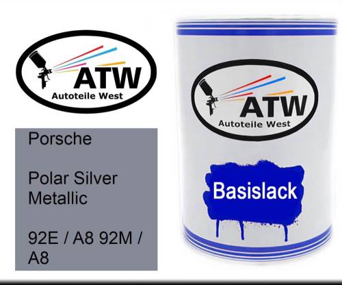 Porsche, Polar Silver Metallic, 92E / A8 92M / A8: 500ml Lackdose, von ATW Autoteile West.